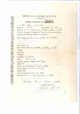 Registre de la Propietat Intel·lectual Registre de la Propietat Intel·lectual. Núm. de registre provisional 3.481. Títol: Geografia local de Mollet del Vallès. Autors: Vicenç Plantada Fonolleda i José Payà Raurich. Classe: Literatura
