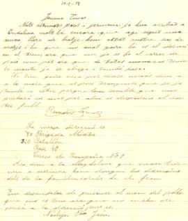 Carta de Ramon Torras a Jaume Torras