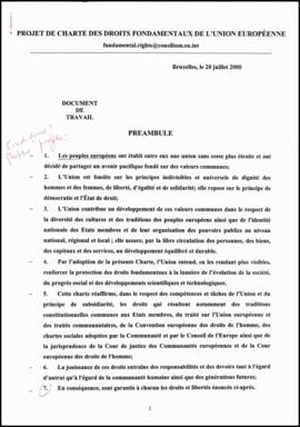 Document de treball [Text, francès, de la Carta]