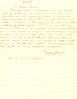 Carta de Ramon Torras a Jaume Torras