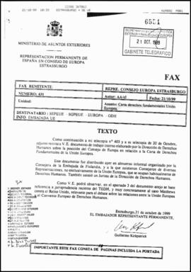 Document de treball intern elaborat per la Direcció de Drets Humans sobre la posició del Consell d’Europa amb relació a la Carta de drets fonamentals de la UE.