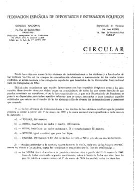 Circular de la Federación Española de Deportados e Internados Políticos; Indemnització i pensions de les víctimes mortes en camps de concentració